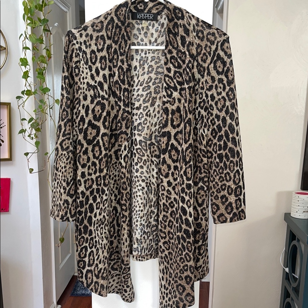 Kasper Animal Print Open Front Cardigan